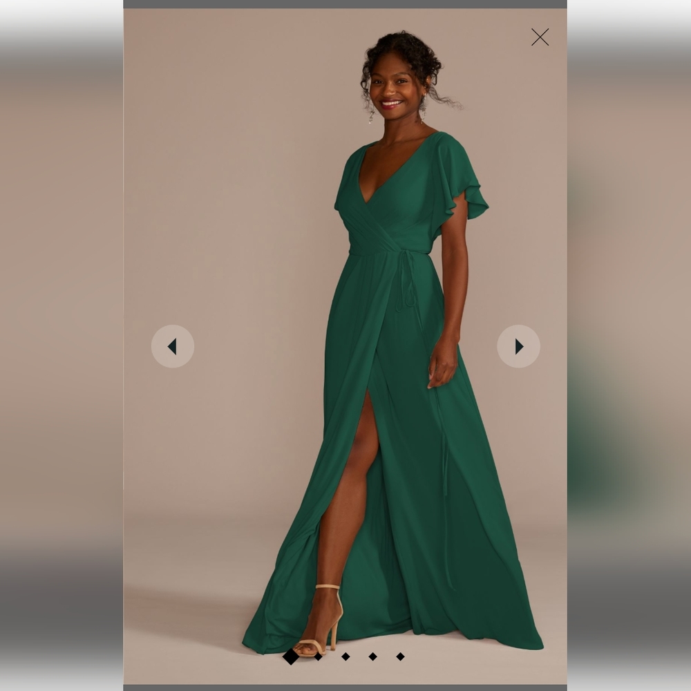 DB STUDIO green flutter sleeve georgette wrap bridesmaid dress formal size 16